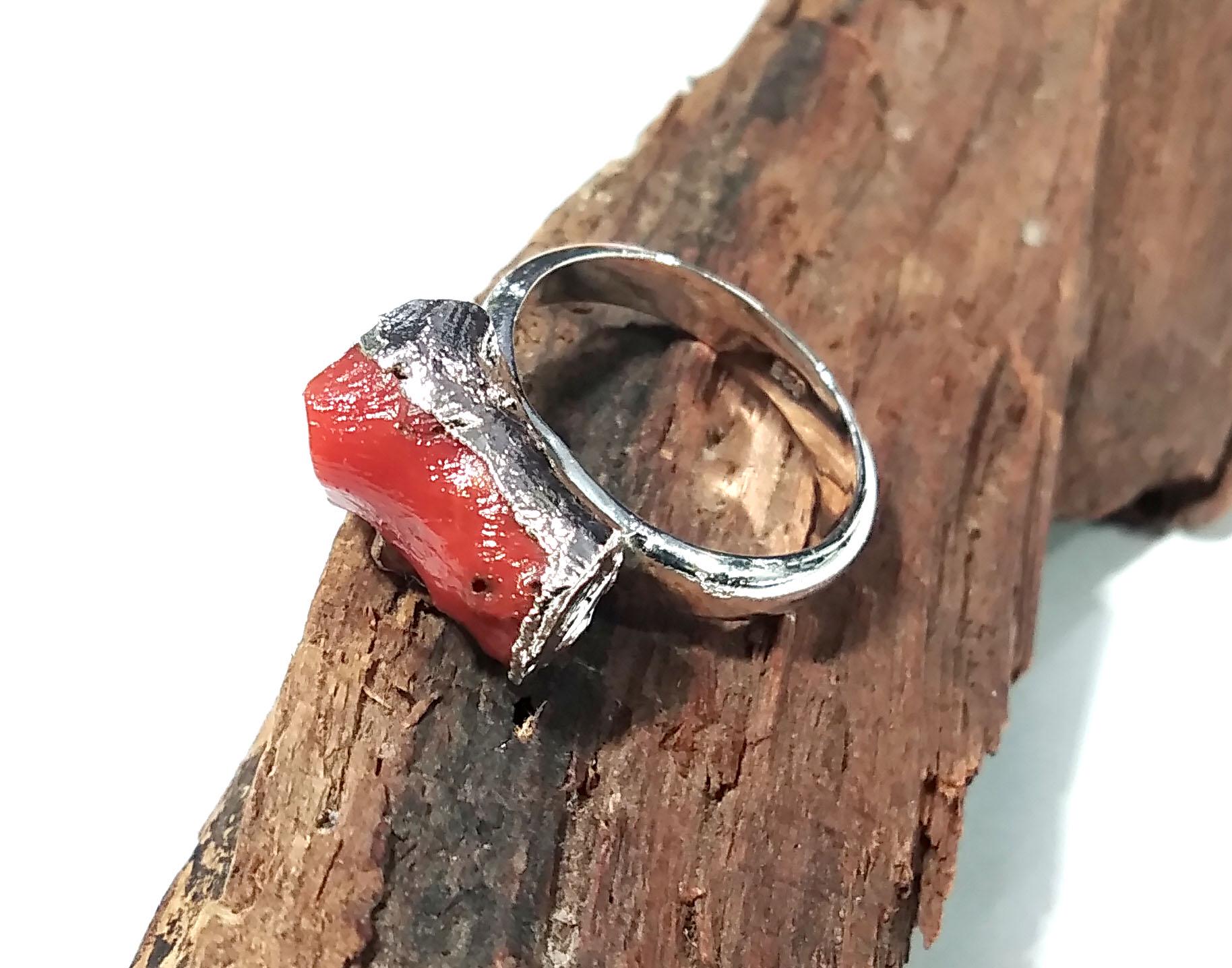 Red Coral Ring, Natural Rough Gemstone Ring, 925 Solid Sterling Silver Ring, Red Coral Stone Size 13x7mm Handmade Ring Gift Wedding Ring